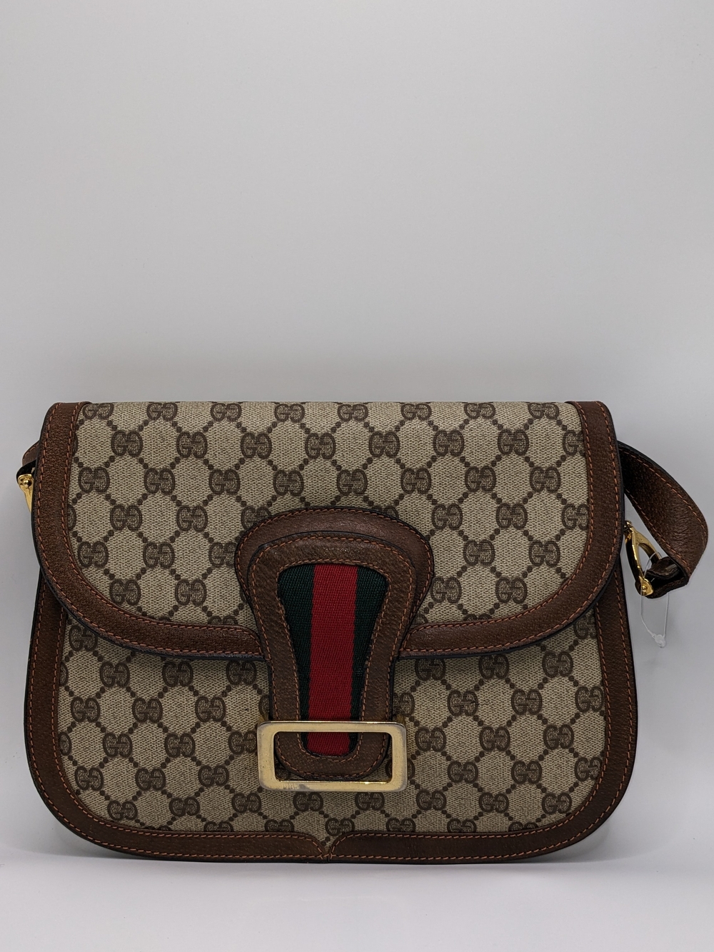 Vintage Gucci GG Supreme Monogram Web Stripe Buckle Shoulder Bag